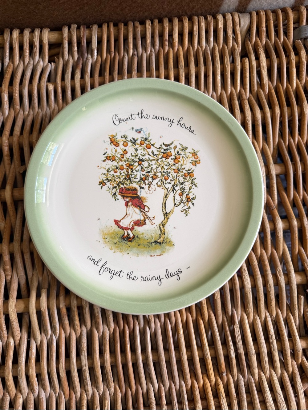 Vintage Holly Hobbie Count the Sunny Hours Decorative Green Rim Plate Home
